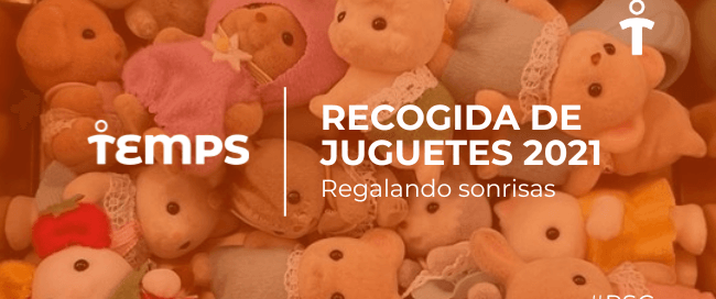 Peluches de colores forman un fondo para la campaña Recogida de Juguetes 2021: Regalando sonrisas.