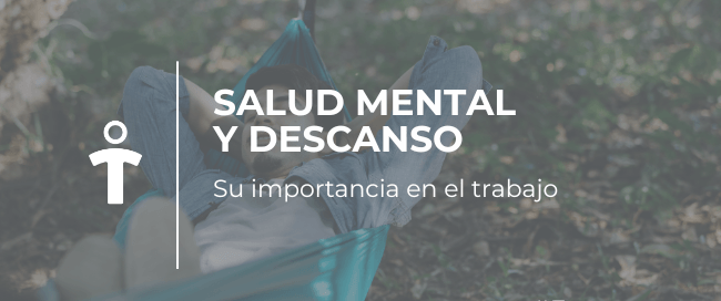 Person resting in a blue hammock outdoors, overlaid with text about mental health and rest and their importance at work.